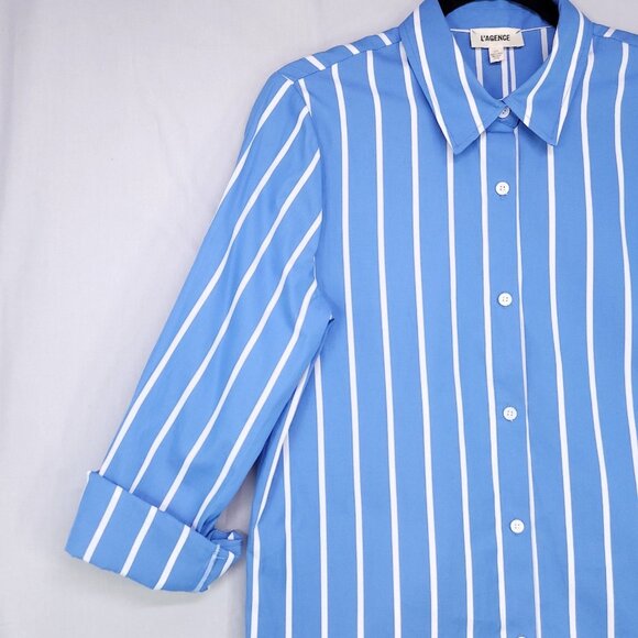 L’AGENCE Layla Tunic Blouse Back Vent Womens Small Oversized Button Front Stiped - Picture 12 of 15